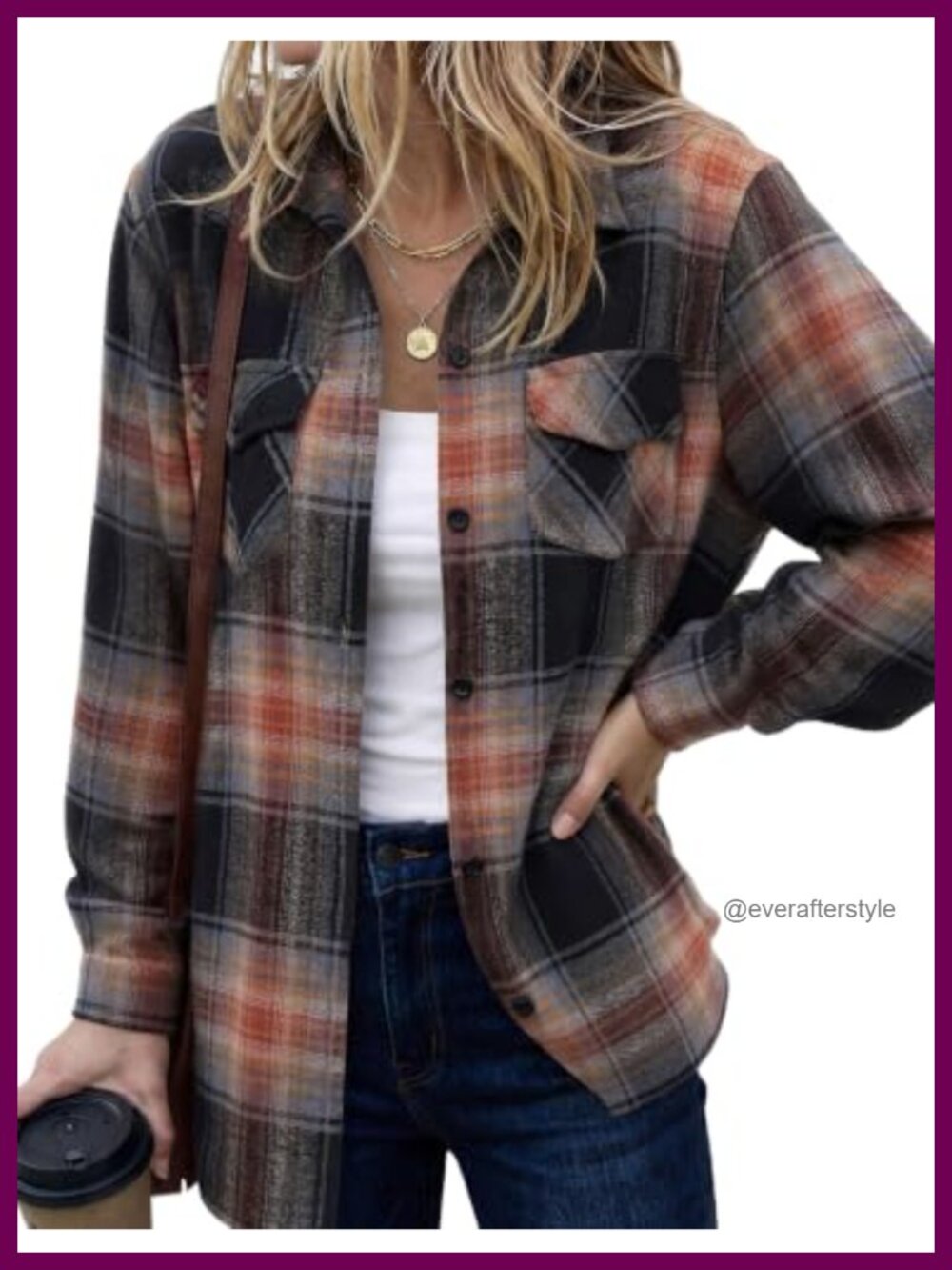 Zeagoo Women's Plaid Flannel Shirt Button Down Oversized Top